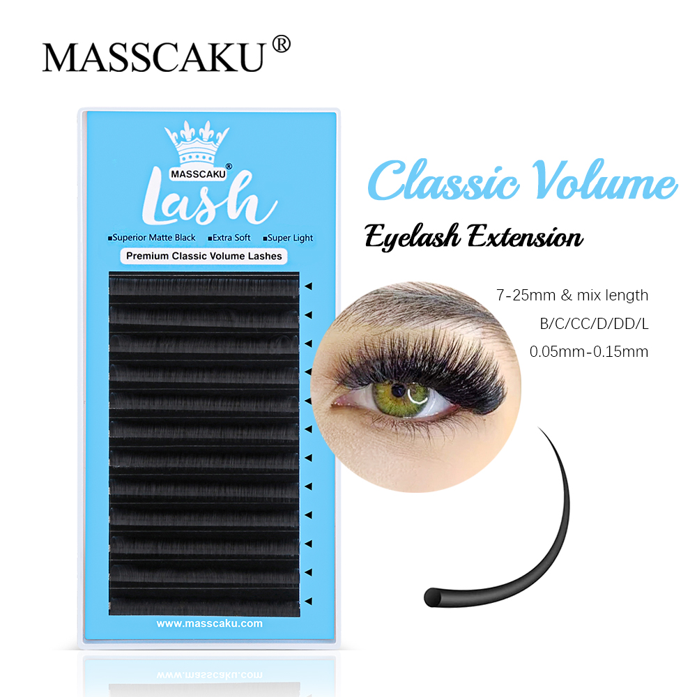 Eyelash Extension Russian Volume - Masscaku 0.05/0.07/0.10/0.15มม. แบบคลาสสิกตัวต่อขนตาปกติแต่ละชิ้นแบบรัสเซียมีขนนุ่มผลิตภัณฑ์แต่งหน้า