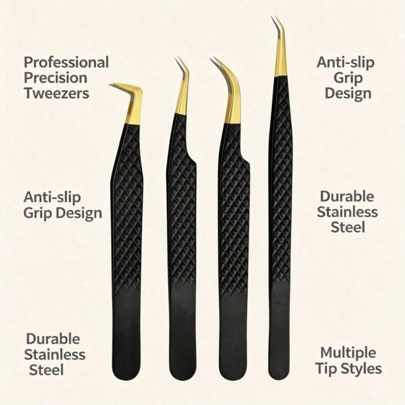 แหนบปลายไฟเบอร์สแตนเลสสีดำ 4 ช - Lash Extension Tweezers บทวิจารณ์และราคา